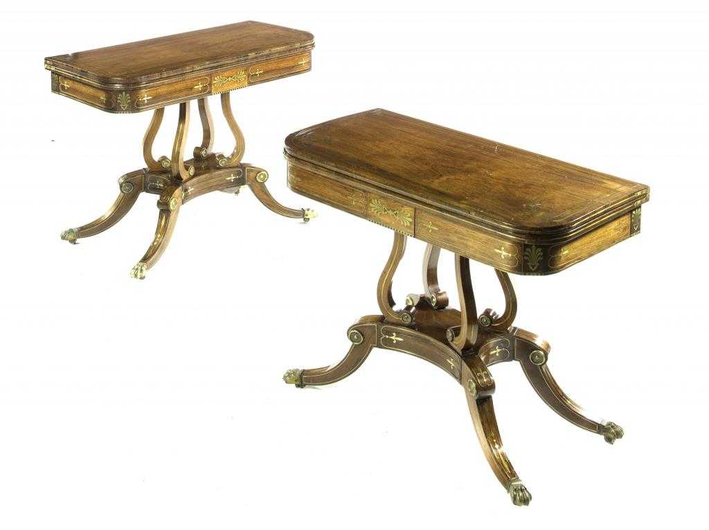 Appraisal: A PAIR OF GEORGE IV BRASS INLAID ROSEWOOD CARD TABLES