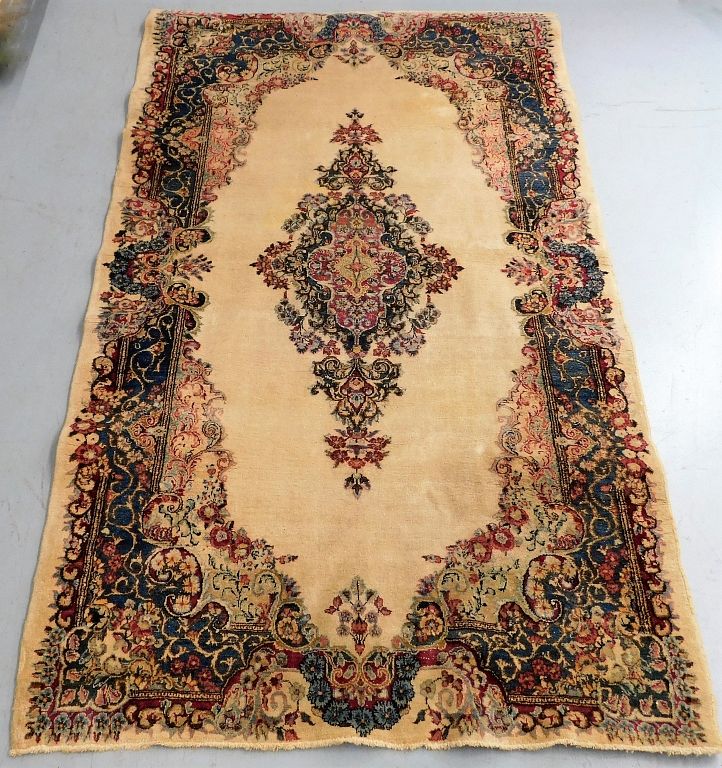 Appraisal: European Floral Cream Open Field Carpet Rug Europe th Century