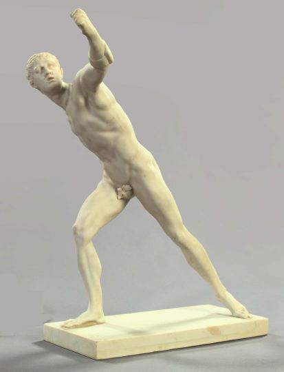 Appraisal: Large White Carrara Composition Figure of a Nude Stretching Athlete