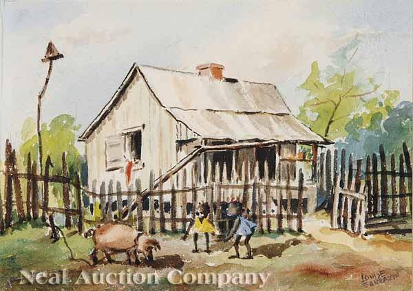 Appraisal: Louise Angelique Sarrazin American Louisiana - Making Friends watercolor signed