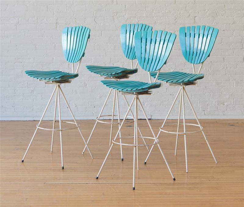 Appraisal: SET OF FOUR PAINTED WOOD AND METAL BAR STOOLS IN