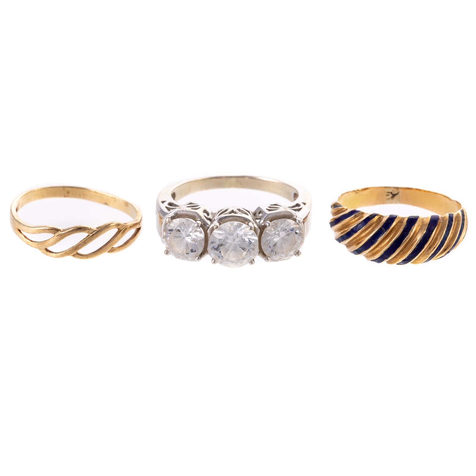 Appraisal: A TRIO OF RINGS IN K K YELLOW GOLD K