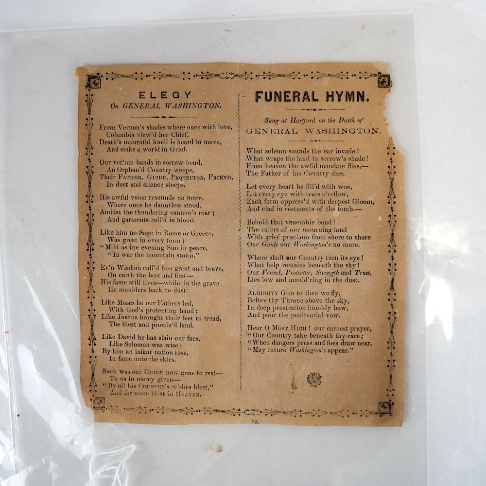 Appraisal: Death of George Washington Elegy and Funeral Hymn Thin paper