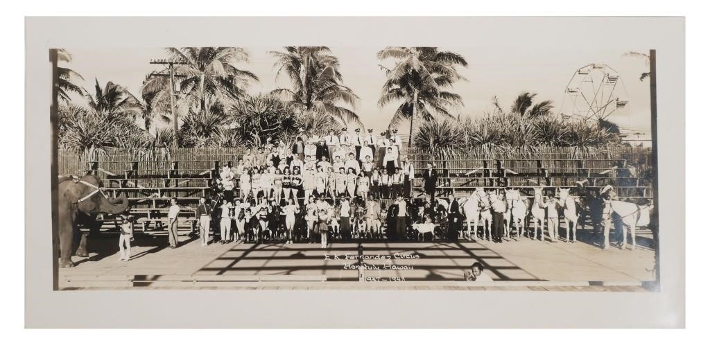 Appraisal: Mounted gelatin silver print photograph of a circus in Honolulu