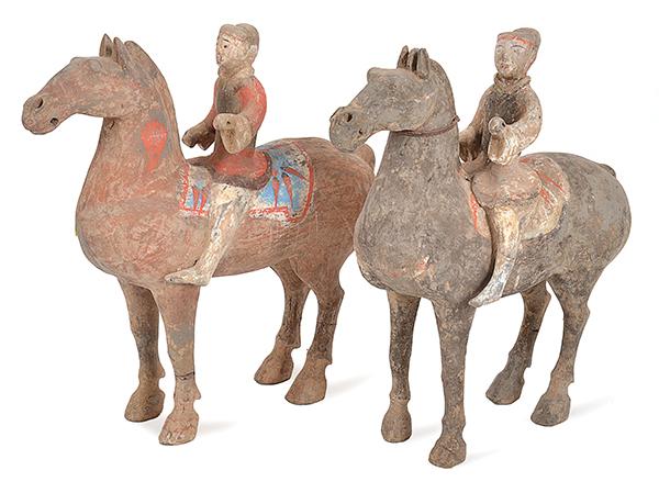 Appraisal: A PAIR OF CHINESE CLAY RIDERS ON HORSEBACK TANG DYNASTY