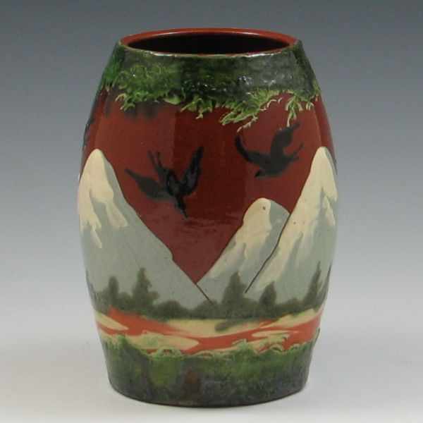 Appraisal: Hand Painted Scenic Mountain Vase marked die impressed excellent condition