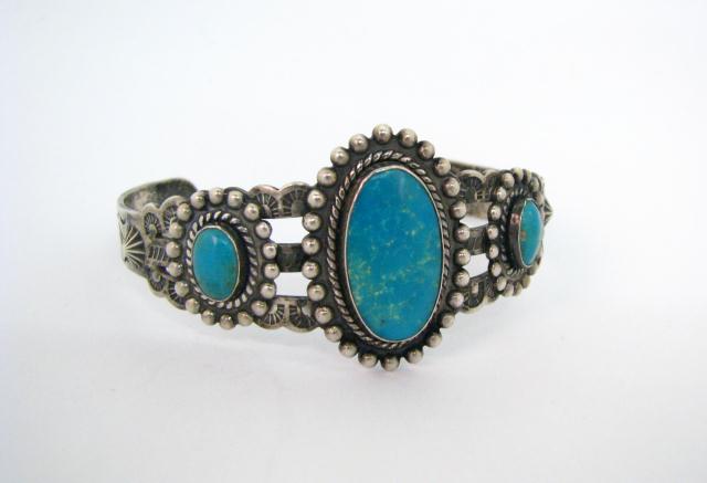 Appraisal: Vintage 's Turquoise and Silver Navajo Cuff Bracelet