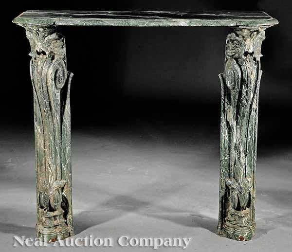 Appraisal: An Antique French Cast Iron Faux Marbre Fireplace Mantel serpentine