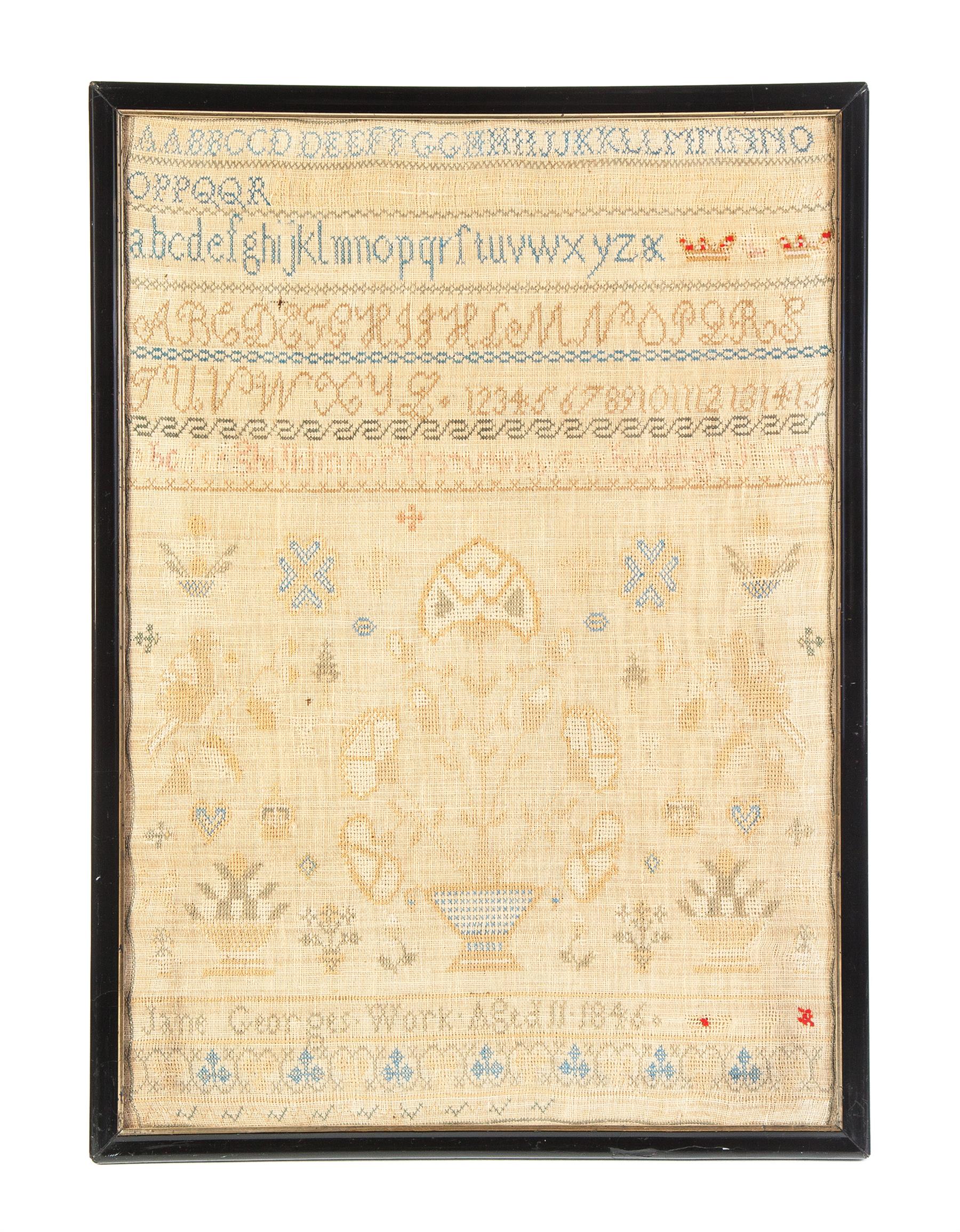 Appraisal: ENGLISH SAMPLER Large format in silk with some wool Alphabets