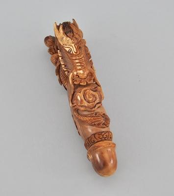 Appraisal: A Carved Ivory Phallus With Dragon Carved and stained ivory