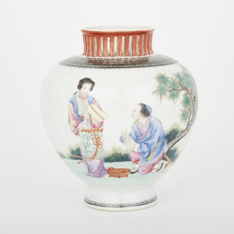 Appraisal: A Famille Rose Figural Jar Qianlong Mark th Century Condition