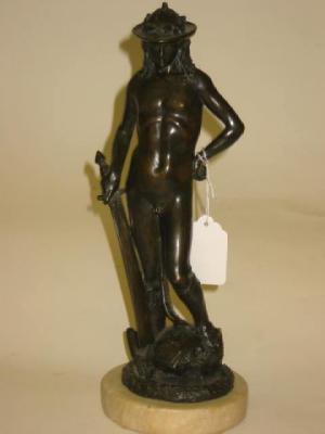 Appraisal: CONTINENTAL SCHOOL th Century David After the Antique bronze figure