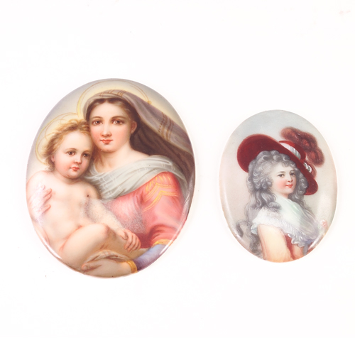 Appraisal: Two hand-painted porcelain portrait medallions English gentlewoman in the style