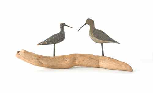 Appraisal: Two carved and painted shore bird decoys th c on