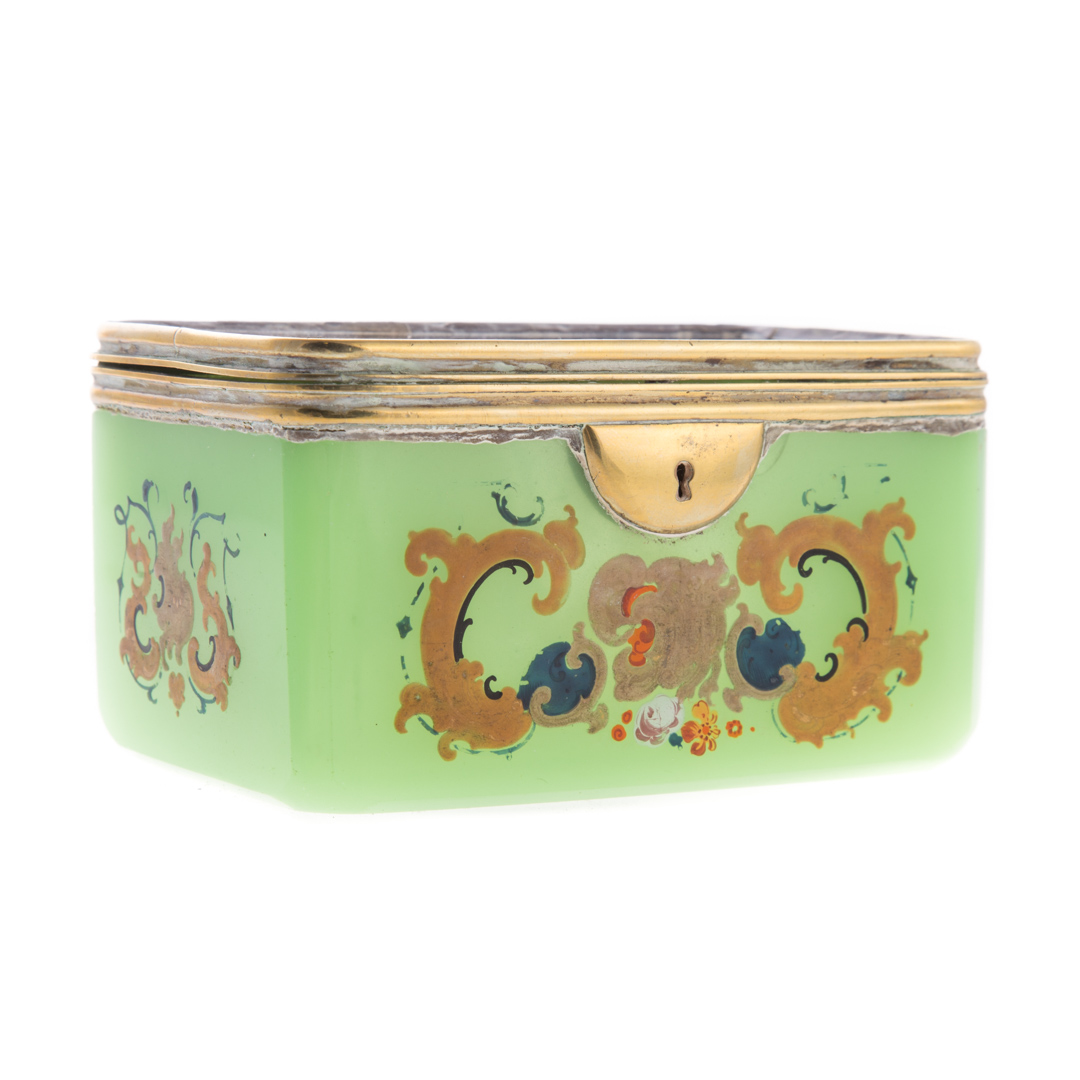 Appraisal: Continental brass and glass-mounted jewelry box late th century jade