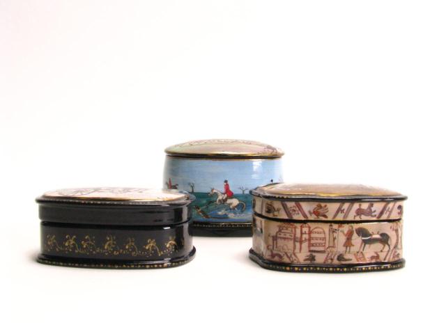 Appraisal: Group Of Three Artist Signed Russian Hinged Lacquer Boxes All