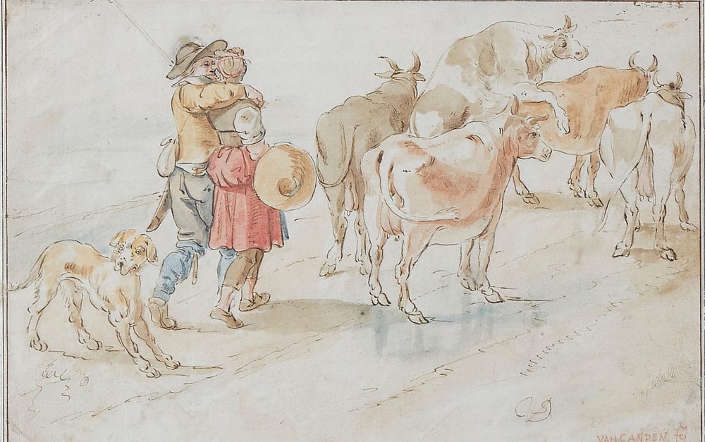 Appraisal: Pieter de Vries A Herdsman and Girl Driving Cattle Drawing