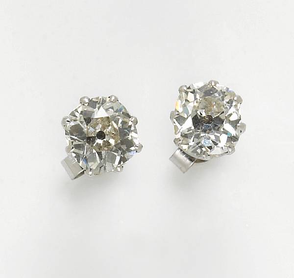 Appraisal: A pair of mine-cut diamond and platinum earrings with jackets