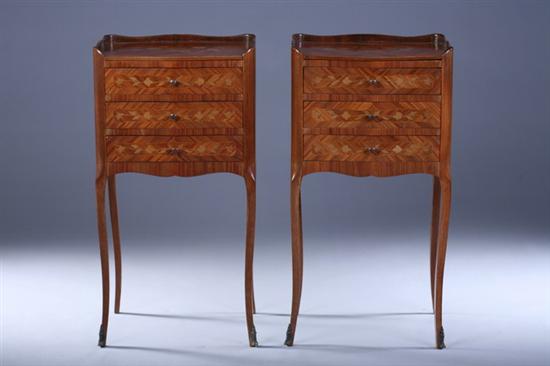 Appraisal: PAIR LOUIS XV STYLE INLAID PETITE COMMODES Late th Century