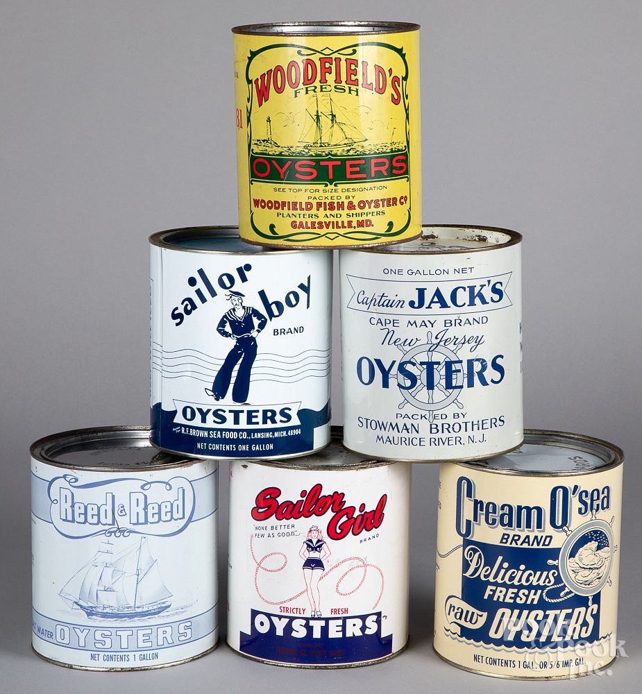 Appraisal: Six gallon oyster tins Six gallon oyster tins to include