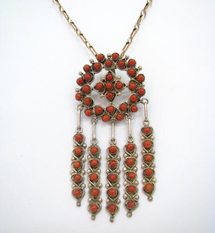 Appraisal: Zuni Coral Pin Pendant William Chavez chain is '' very