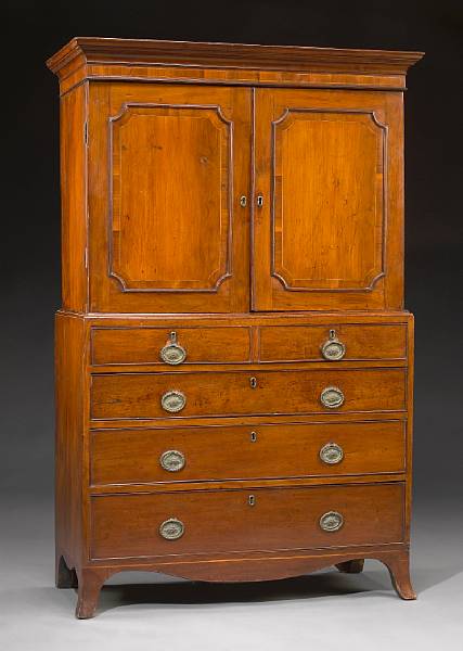 Appraisal: A diminutive Regency inlaid yew wood secretary linen press first