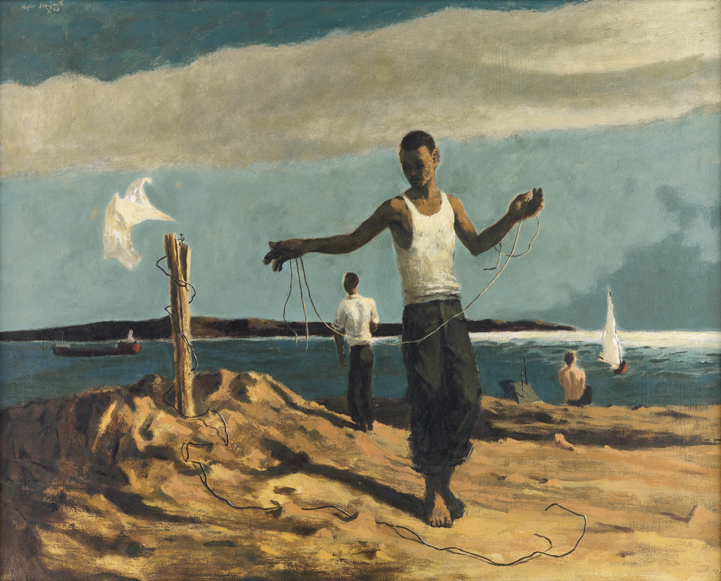 Appraisal: HUGHIE LEE-SMITH - Untitled Youths on a Lakeshore Oil on