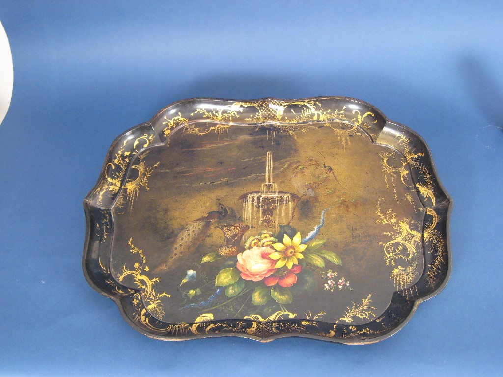 Appraisal: A th Century papier mache Tea Tray painted peacocks urns