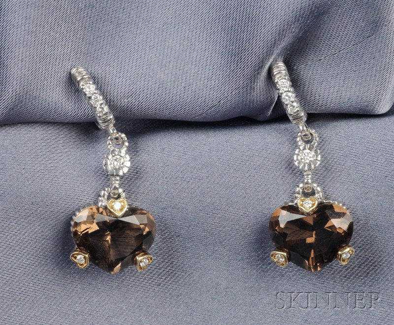 Appraisal: Smoky Topaz Heart Earpendants Judith Ripka with diamond melee accents