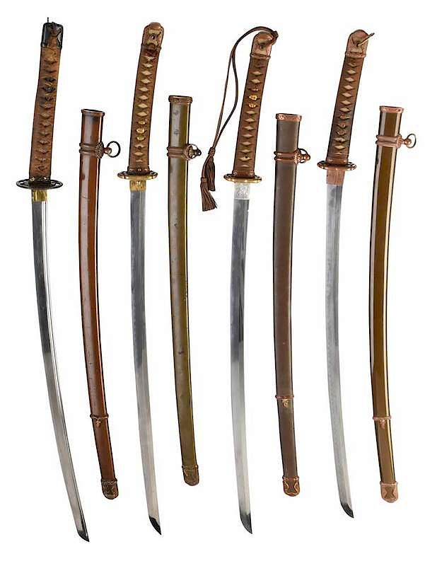 Appraisal: Four Unsigned Samurai Swords blade with two mekugi-ana in deep