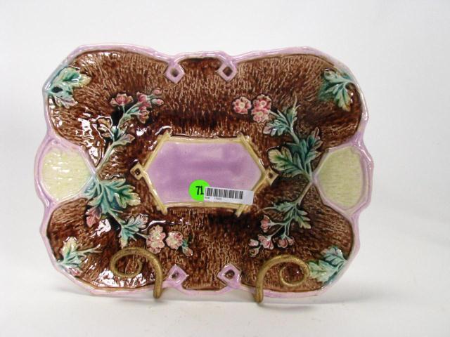 Appraisal: Rectangular Majolica shallow platter x inches pink floral and leaf