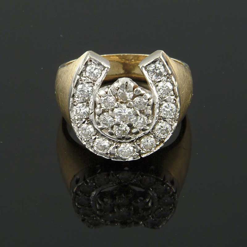 Appraisal: K YELLOW AND WHITE GOLD DIAMOND HORSESHOE CLUSTER RING Gentleman