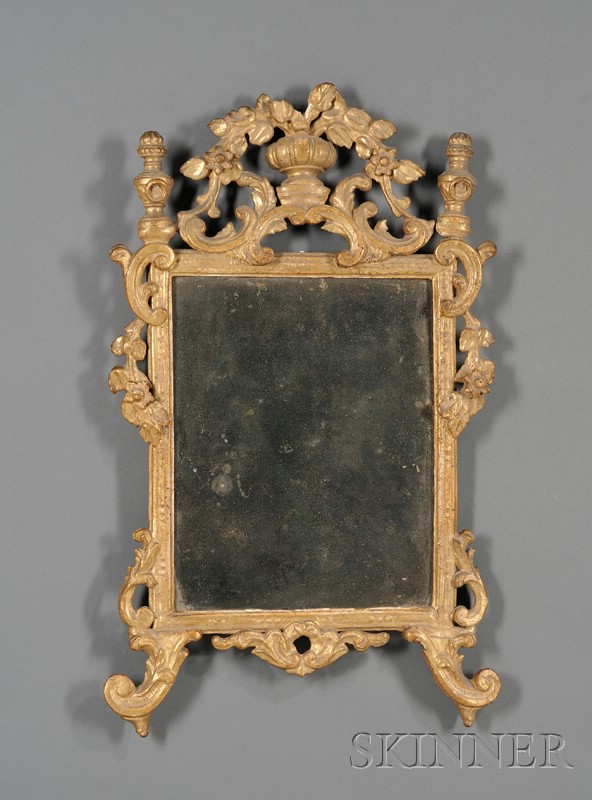 Appraisal: Italian Rococo Giltwood Mirror th century rectangular mirror plate the