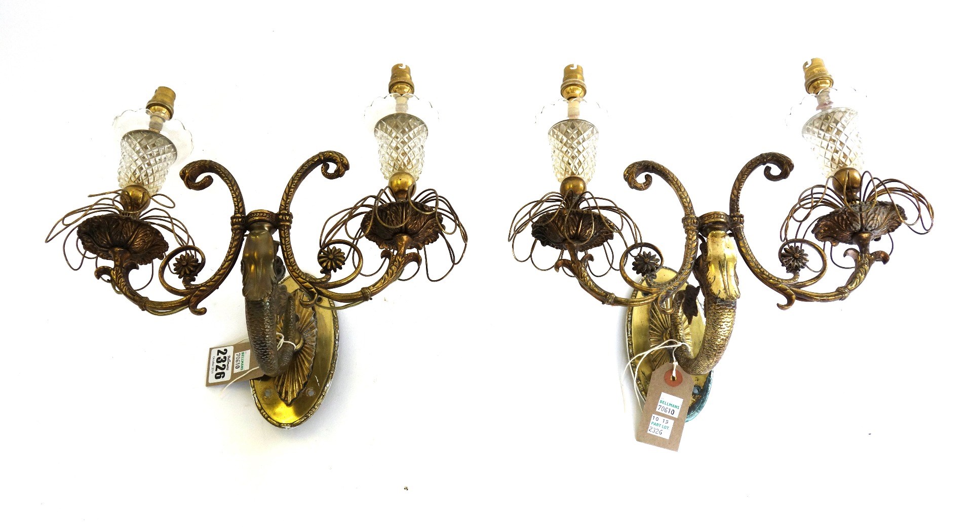 Appraisal: A pair of gilt bronze and glass mounted twin light