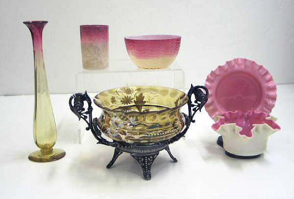 Appraisal: An assembled group of six pieces of Victorian colored glass