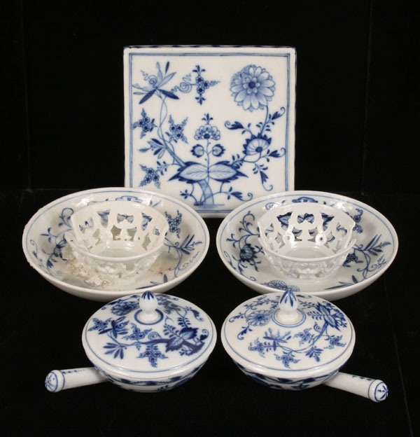 Appraisal: Meissen porcelain blue onion trivet pair candlesticks and a pair