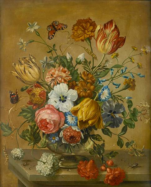 Appraisal: Manner of Nicolas Baudesson Tulips roses and other flowers in