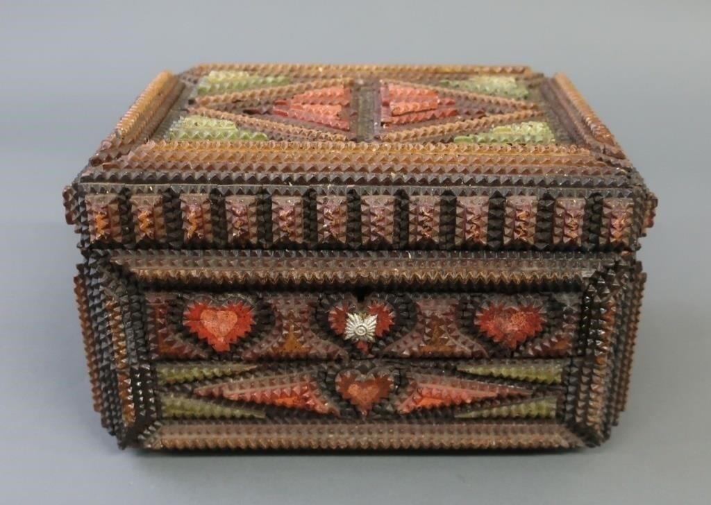 Appraisal: Chip carved Tramp Art jewelry box early th c h