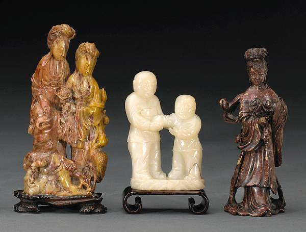 Appraisal: Jade Hardstone and Glass Carvings The first depicting two female