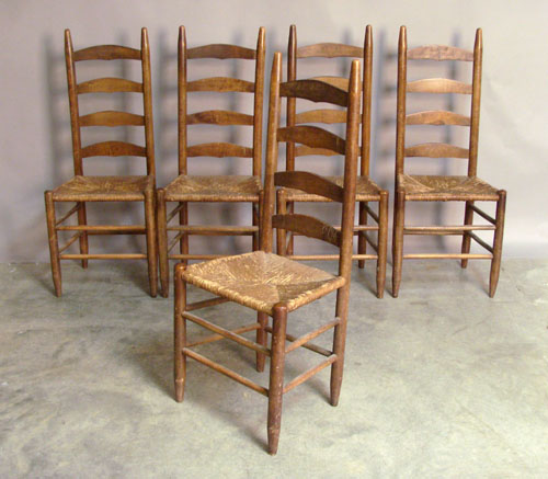 Appraisal: Set of five ladderback dining chairs