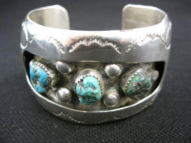 Appraisal: Indian Sterling Silver Turquoise Cuff Bracelet trio of natural stones