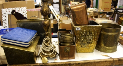 Appraisal: A collection of Brass and copper planters magazine racks candlesticks