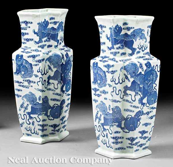 Appraisal: A Pair of Chinese Blue and White Porcelain Faceted Baluster