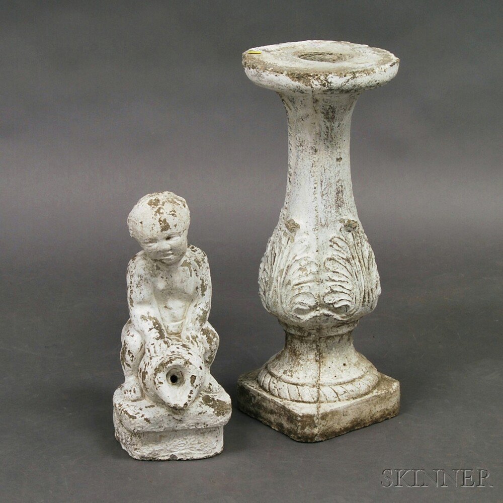 Appraisal: Two White-painted Concrete Garden Ornaments a squatting figure of a