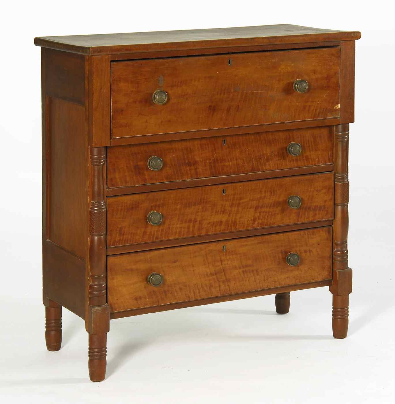 Appraisal: ANTIQUE AMERICAN EMPIRE FOUR-DRAWER BUREAUCirca In maple and tiger maple