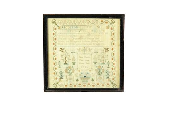 Appraisal: SAMPLER Phebe Harris England silk on wool Paired motifs of