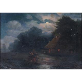 Appraisal: th Century Oil on Canvas Moonlit Night in Ukraine th