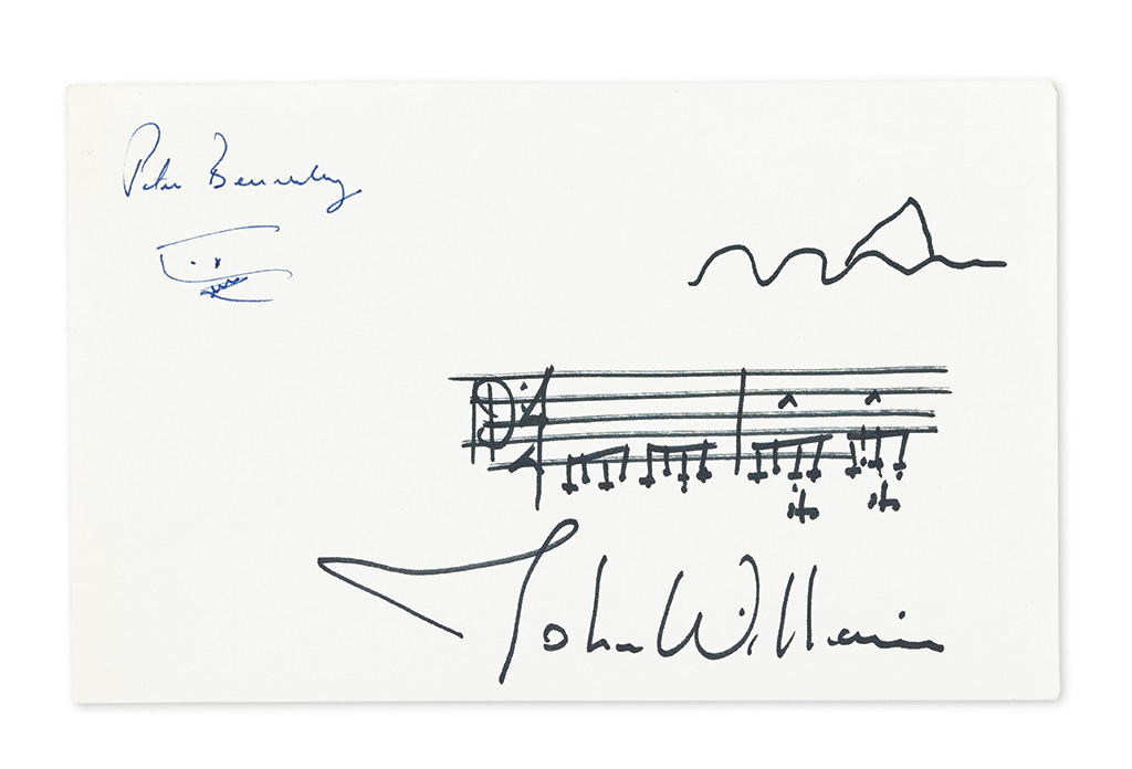 Appraisal: JAWS COMPOSER AND WRITER WILLIAMS JOHN AND PETER BENCHLEY Autograph