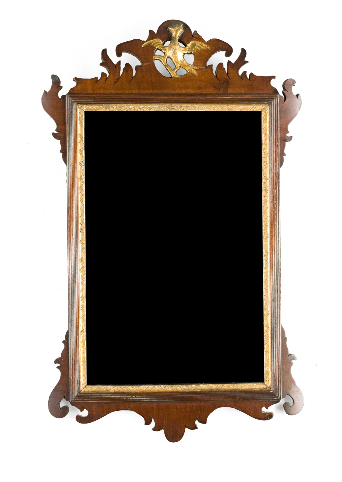 Appraisal: GEORGE II WALNUT MIRROR WITH GILT quot HO-HO quot BIRD