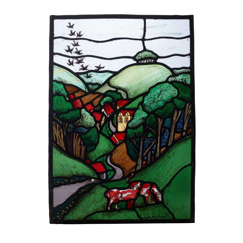 Appraisal: JOSEPH A NUTTGENS B STAINED GLASS PANEL DATED stained painted